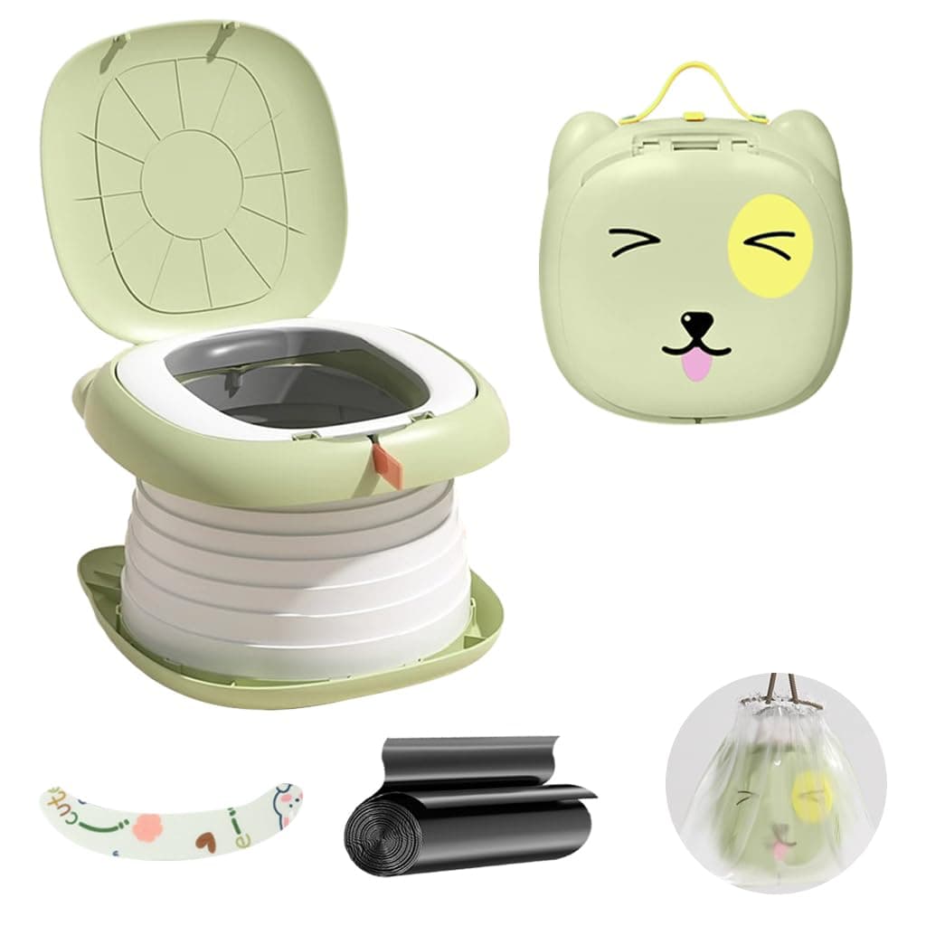 HASTHIP® BrandName Toddler Potty Training Seat with Handle, Green Travel Toilet for Kids 1-6 Years, Includes Storage & Waste Bags, Portable Potty Chair for Home & On-the-Go