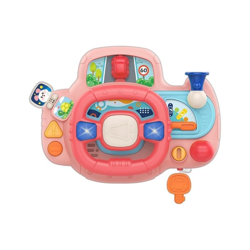 Baby Steering Wheel Toy, Simulation Driving Learning Educational Toys, Toddler Steering Interactive Learning, Universal Detachable Baby Learning Toy for 18+ Months Boys Girls (Pink)