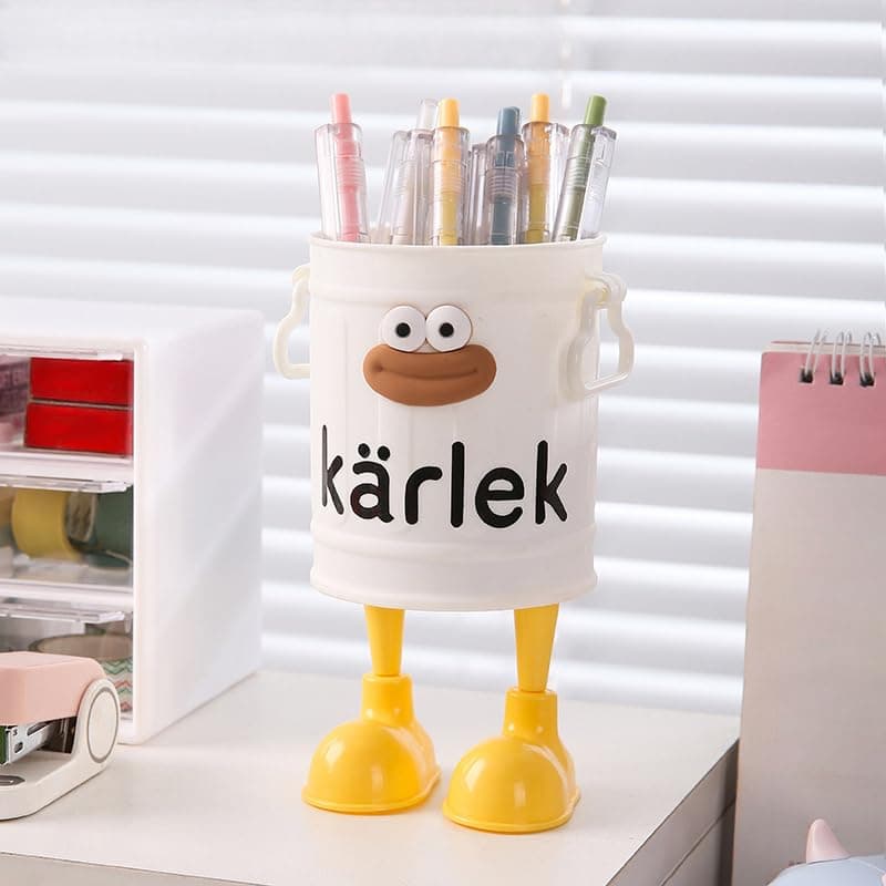 1 Piece Cute Cartoon Pen Holder Simple Office Study Desk Pencil Storage Box Stationery Accessories Off White 9.4 * 8 * 8 cm