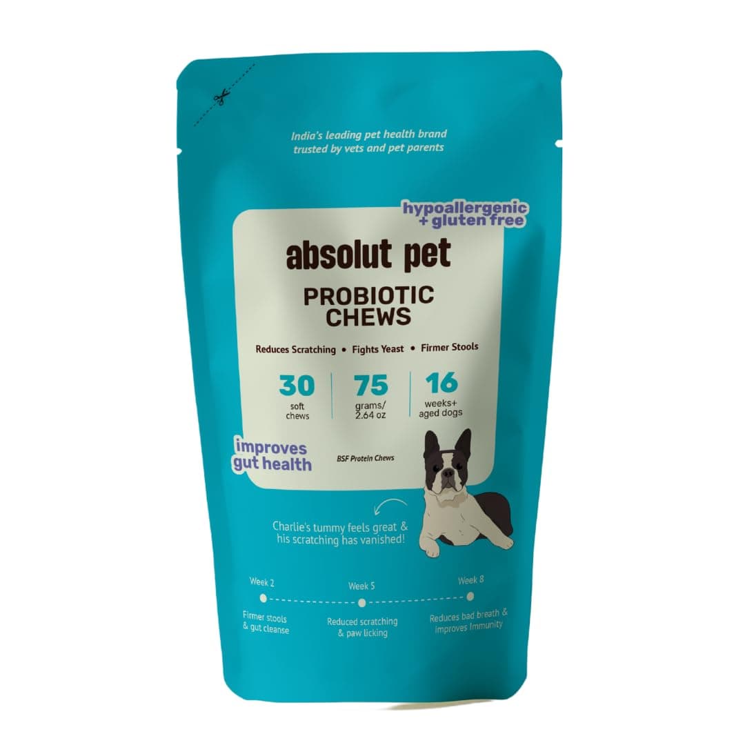 Absolut Pet Hypoallergenic Probiotic Dog Chews, Gut & Itch Aid | 30 Chews | Hypoallergenic probiotic formula for digestion & gut balance; eases scratching, paw-licking & itching in sensitive dogs.