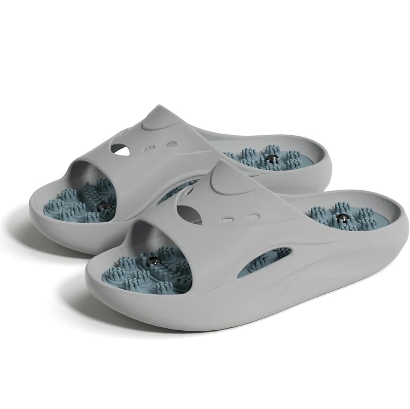 YelaJoy Acupressure Massage Slippers for Plantar Fasciitis - Full Coverage Reflexology Sandals with Massage Nodes, Foot Massager for Stress Relief, Relaxation Gift for Women Men - Gray EU42-43