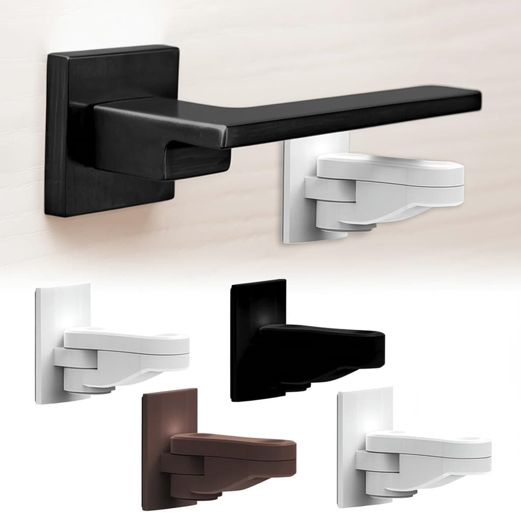 4 Pack Childproof Door Lever Lock, Door Handle Lock Baby Proofing, Compact Minimalist Design, Strong Adhesive-Easy to Install, No Tools Need or Drill, 2 White, 1 Black, 1 Brown