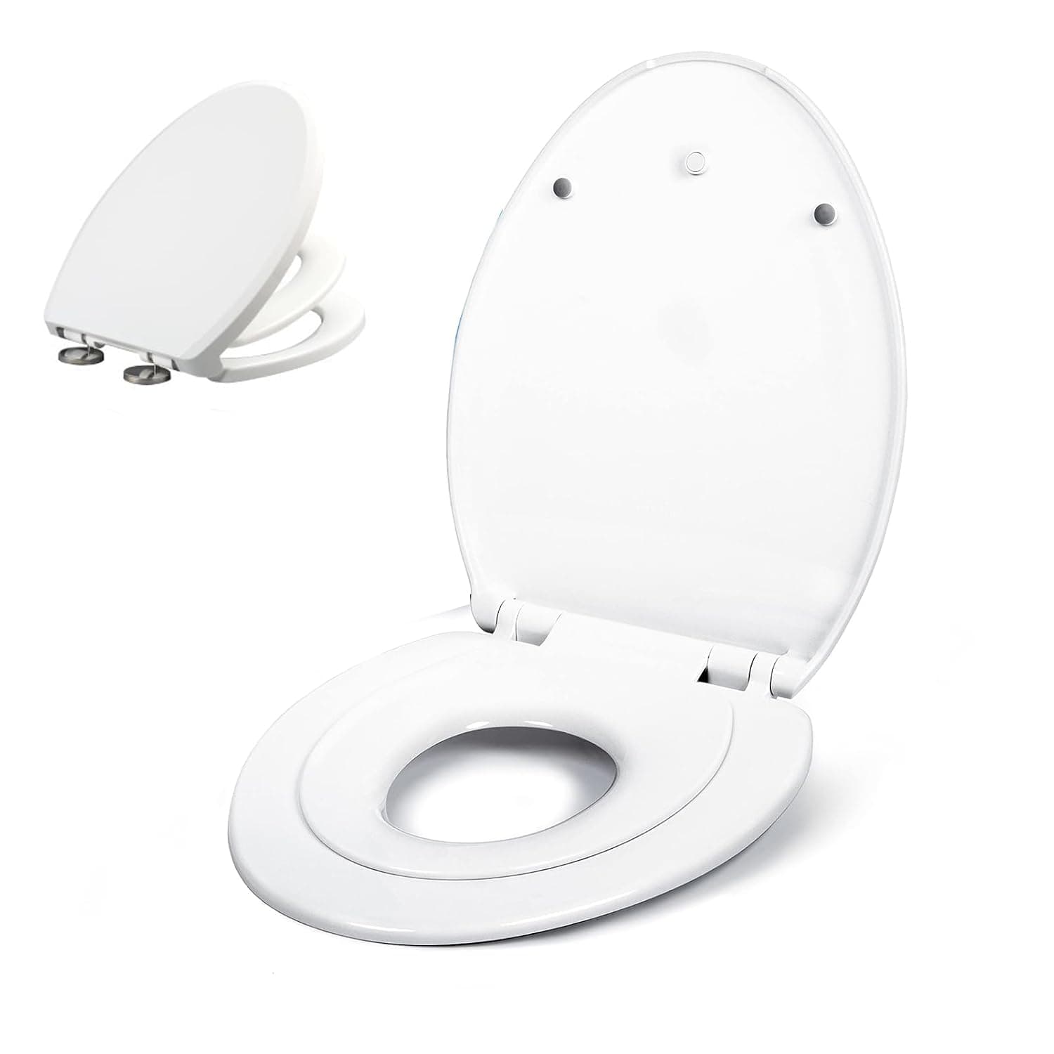 2-in-1 Elongated Toilet Seat - Soft Close & Easy Clean - Built-In Toddler Seat for Potty Training - Little to Big Toilet Seat Attachment, Universal Toilet Seat, Dual Purpose Slow Drop Toilet Cover
