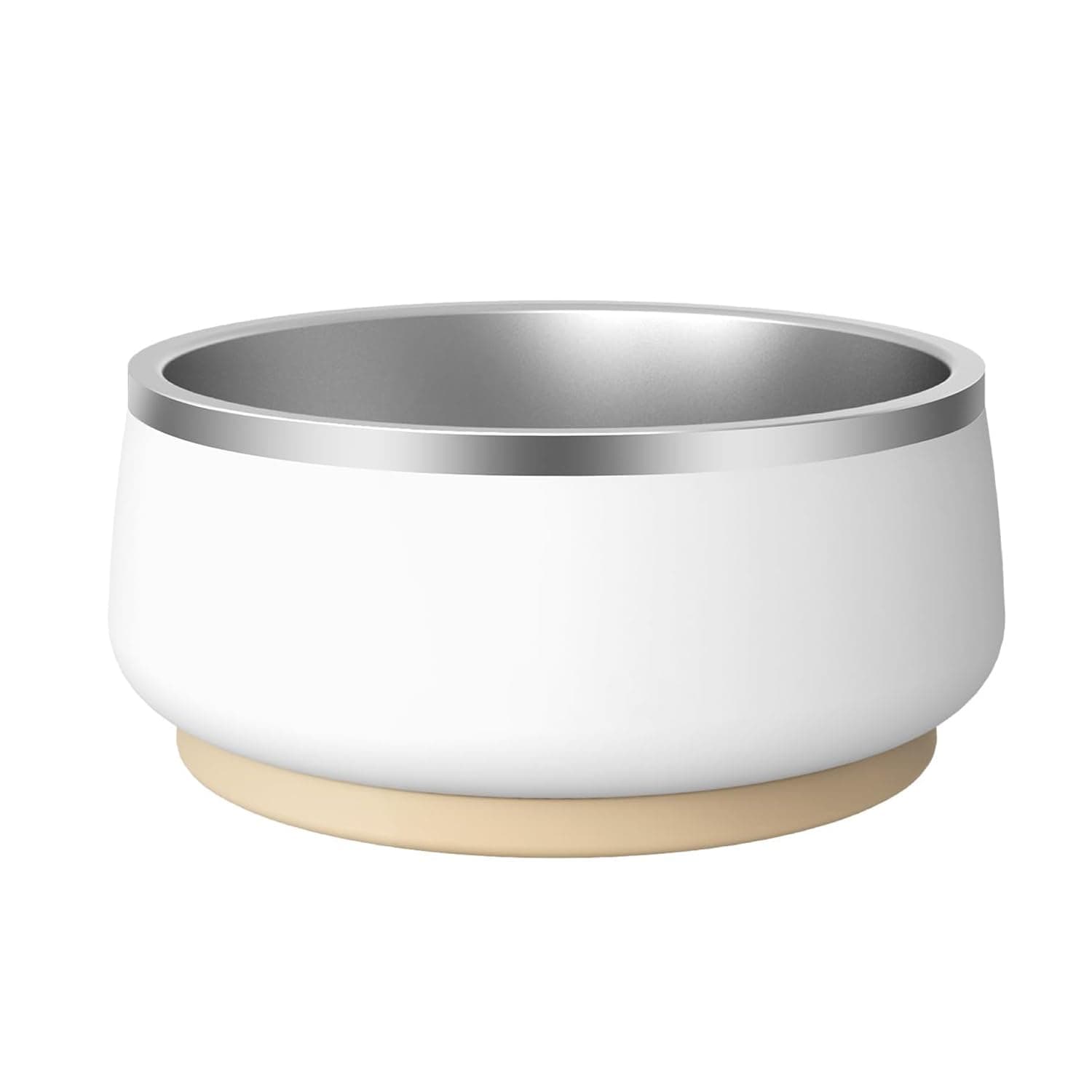 34oz Dog Bowl, Stainless Steel Pet Food & Water Bowl with Non-Slip Rubber Base, Double Wall Insulation, Durable, Dishwasher Safe for Small, Medium, Large Dogs & Cats, White