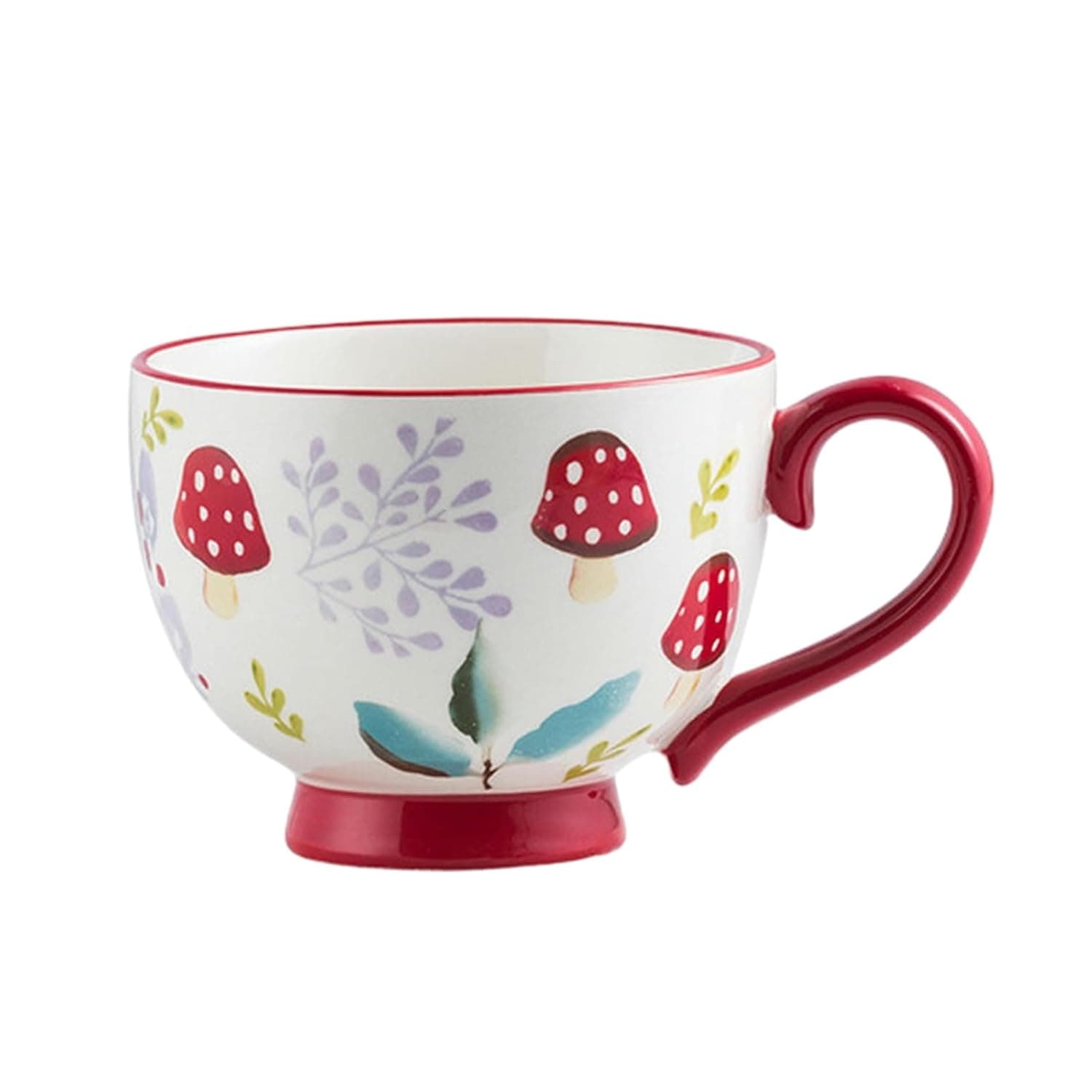 CAPIJIONG 440ml hand-painted ceramic mug microwave oven can be used for couples with large capacity breakfast coffee milk large belly cup-Mushroom Mug