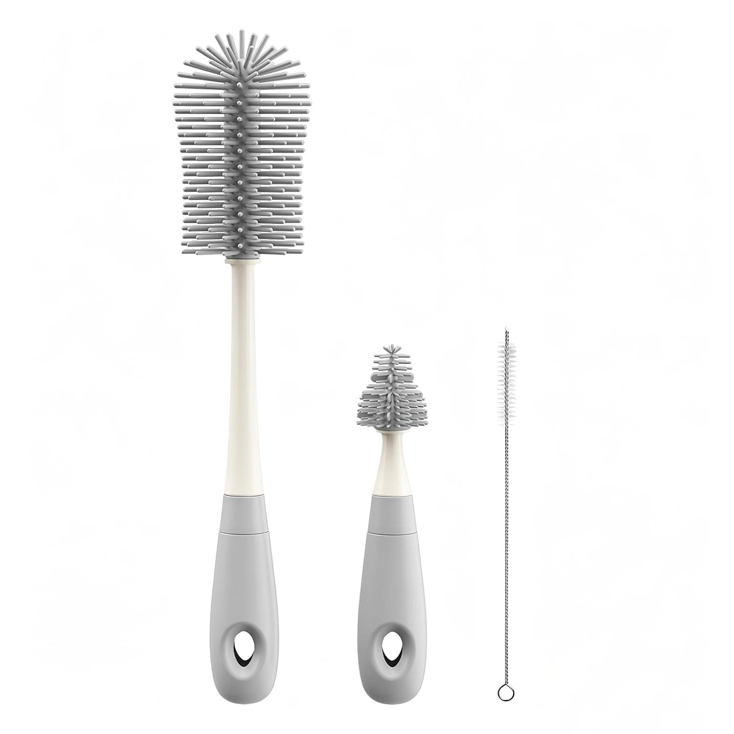 3 Pack Silicone Bottle Brush Cleaning Set, Hanging Long Handled Bottle Brush, Includes Nipple Cleaner & Long Handle For Narrow Neck Glass Bottles, Water Bottle & Straw Cleaner