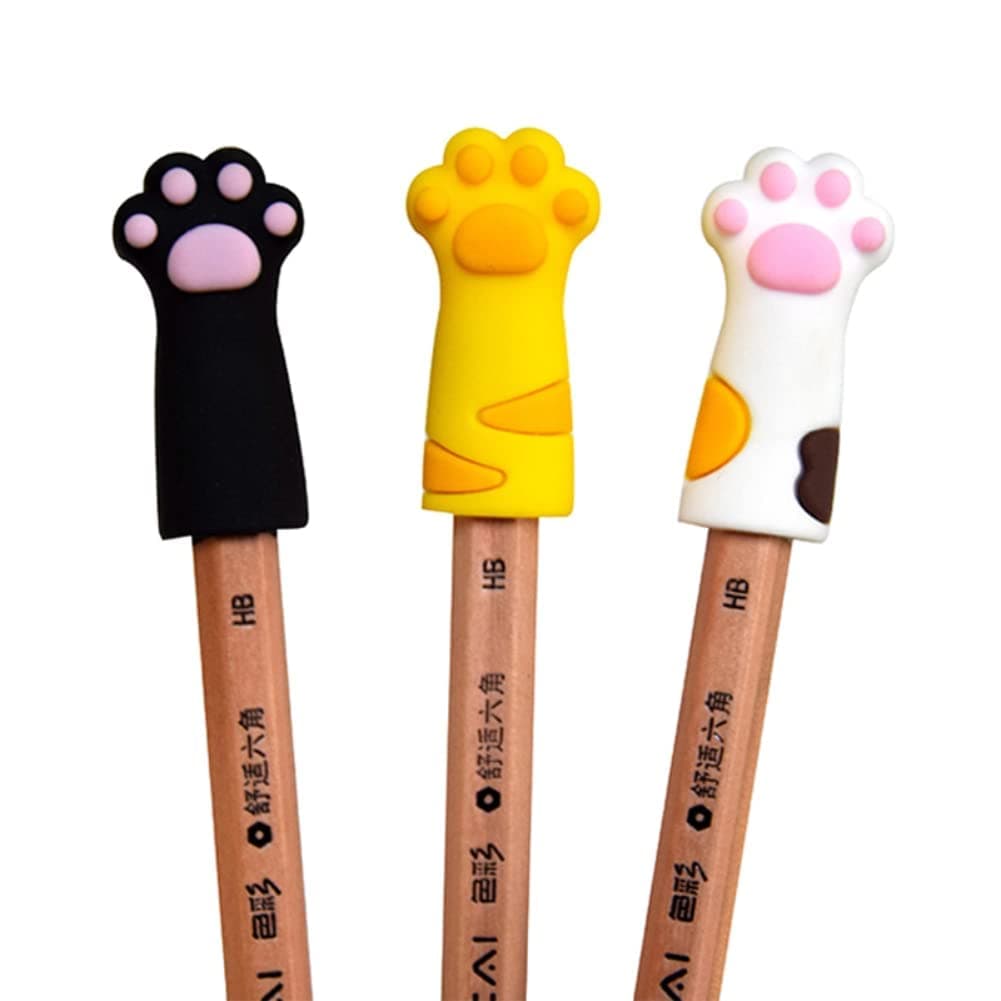 3 Pack Cat Paw Stationery Pencil Cap Pen Cover Silicone Pen Protector Cover School Students Supplies Soft Rubber Cute School Korea Cartoon