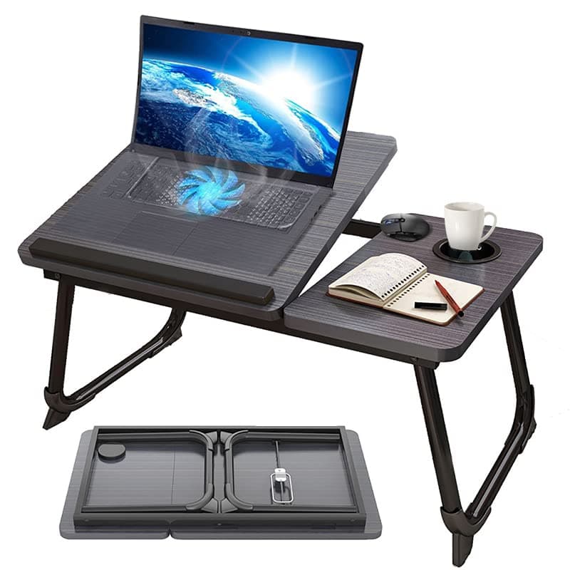 Laptop Bed Tray Desk, Adjustable Folding Laptop Bed Table, Portable Standing Desks, Foldable Lap Tablet Desk with Cup Holder for Bed Couch Sofa Floor (Black)
