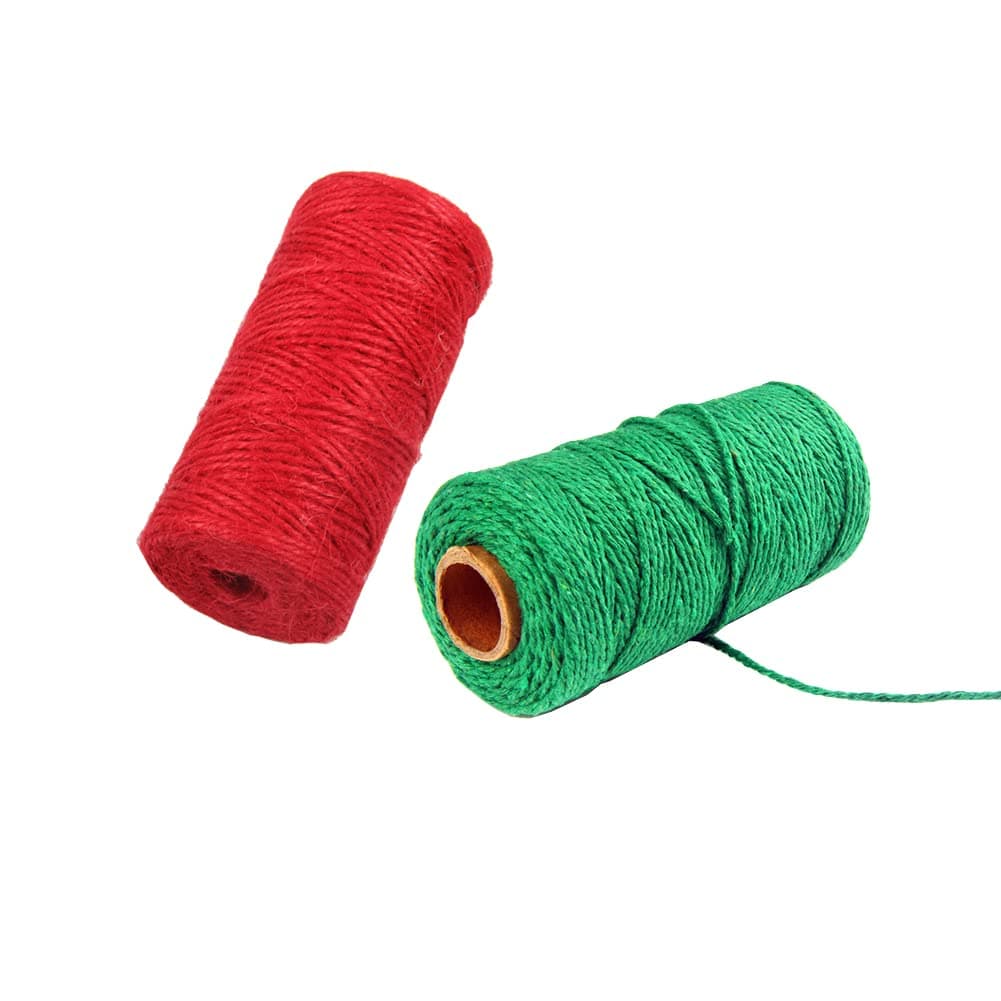 2 Rolls Jute Christmas Twine Xmas Burlap String Gift Wrapping Rope Baker Twine Tag Thread for DIY Crafts Decoration