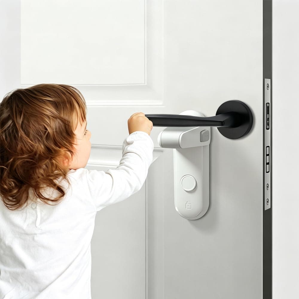 Goodern Childproof Door Lever Lock,1 Pack Baby Proofing Door Handle Lock Durable Adhesive Child Proof Door & Handle Simple Install Easy to Use & Remove Baby Safety Lock for Door Cabinet Window-White