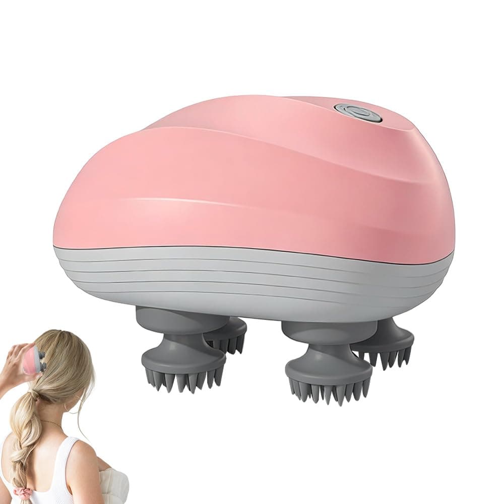 Electric Head Massager, Cat Massager IPX7 Waterproof, Wireless Hand Massager with 4 Massage Heads and 6 Massage Modes, for Relaxation and Deep Massages, Also for Cats and Dogs (Pink)