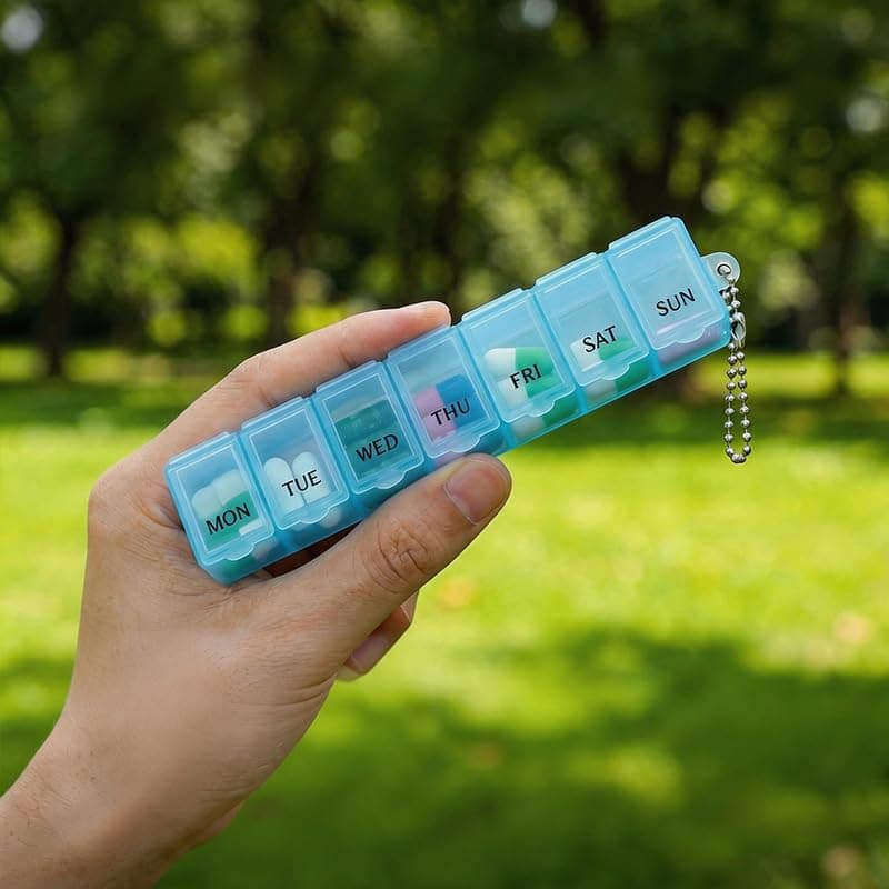 Weekly Pill Organizer 7 Day Medicine Case, Daily Vitamin Planner and Supplement Container with Large Compartments, Travel Friendly Portable Pill Box, Blue
