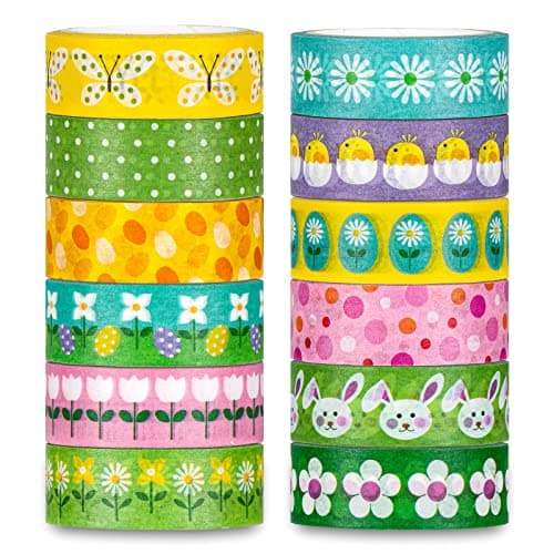 Whaline Easter Washi Tape Spring Rabbit Egg Floral Masking Tape Colorful Spring Decorative Paper Washi Tape Sticker for Holiday Birthday Scrapbooking DIY Crafts Gift Wrapping