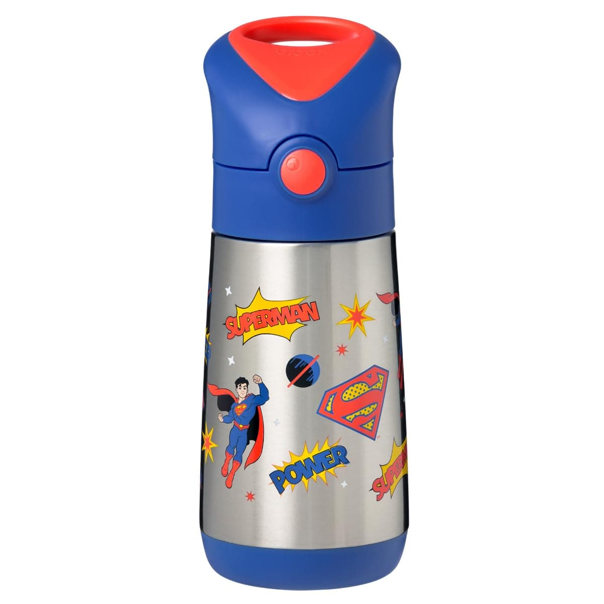 insulated super man - bottle -350ml IDB Insulating superpowers: Our triple layer, stainless steel insulated drink bottle keeps liquid cool or warm, so kids can stay hydrated whatever the weather.