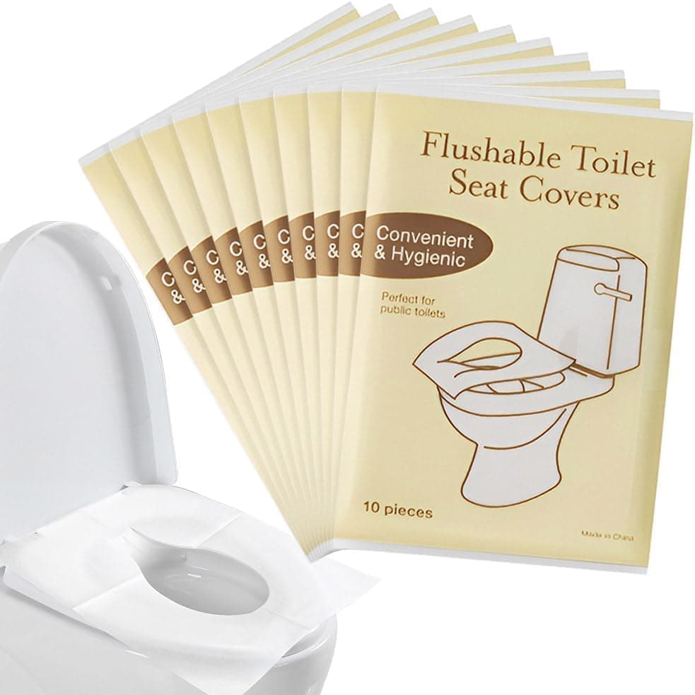 SKY-TOUCH 100PCS Flushable Toilet Seat Covers - Biodegradable Disposable Liners for Travel, Public Restrooms, Camping, Airplanes & Potty Training