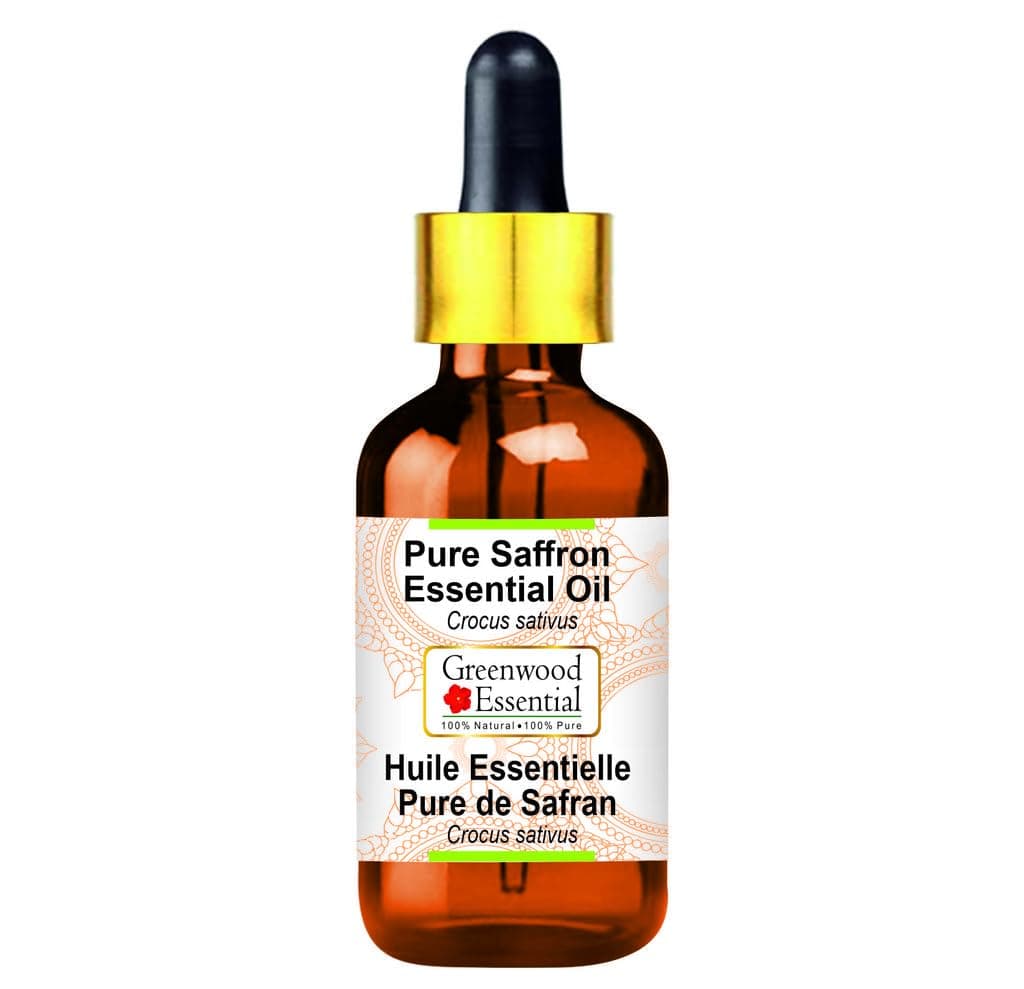 Greenwood Essential Pure Saffron Essential Oil (Crocus sativus) Steam Distilled with Glass Dropper 5ml (0.16 oz)