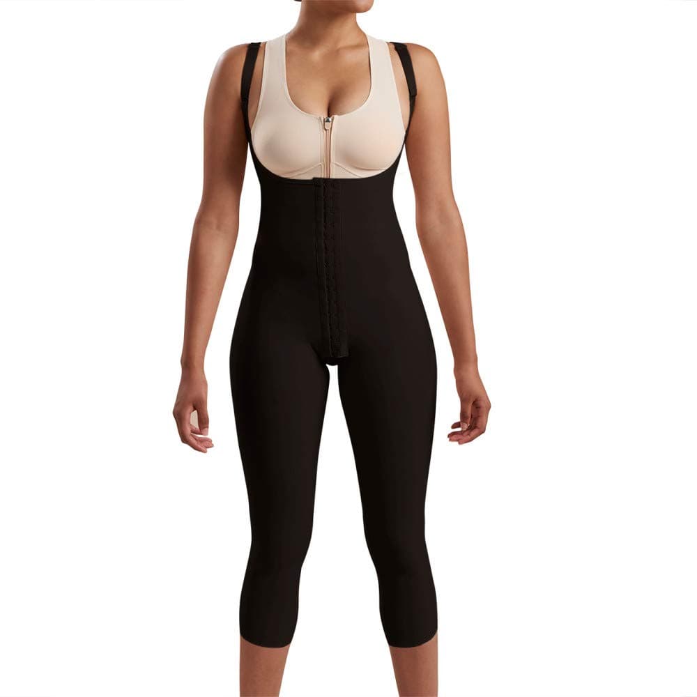 MARENA SFBHM Stage 1 Post-Surgical Compression Girdle with High-Back and Front Closure - Adjustable Mid-Calf Length, Black, Large