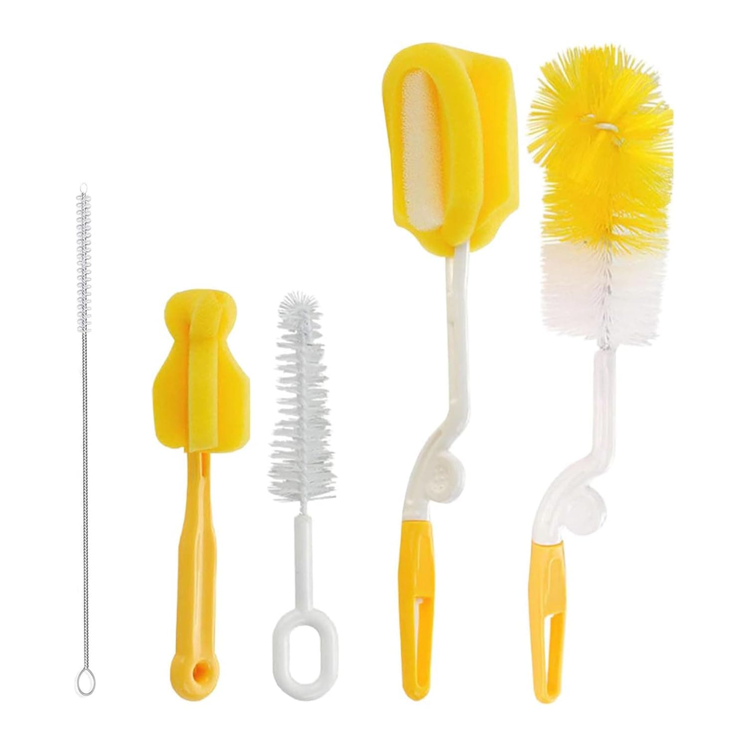 Soofam 5 PCS Bottle Brush Cleaner Kit, 5 in 1 Cleaning Brush Set, Baby Pacifier Cup Nipple Cleaning Brushes Set for Cups Sports Bottle Baby Bottle Nipple Straws and more, Yellow