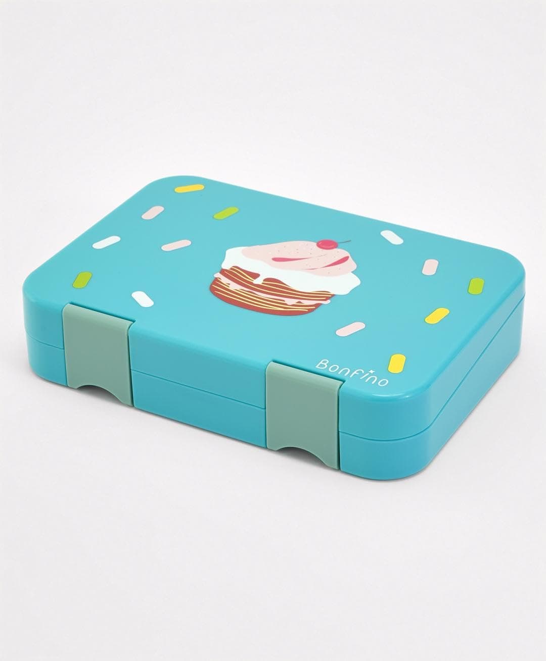Bonfino Lunch Box, Ice Cream Theme, Easy to Carry, Leak-Proof Lid, Microwave Safe, 3 Years+, 22 x 15.5 x 5cm - Blue