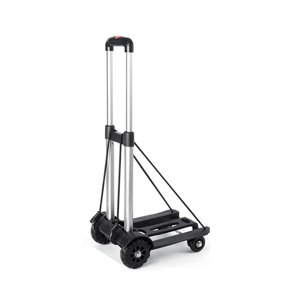 Folding Hand Truck, 4-Wheel Solid Construction Utility Cart with Aluminum Telescopic Rod, Foldable Roller Shopping，Trolley Large Chassis，Foldable into Backpack