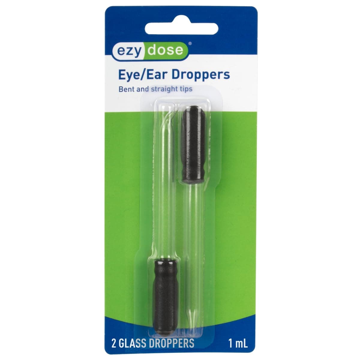 EZY DOSE, 2 Count (Pack of 1), Clear Ear and Eye Medicine Dropper | for Liquid & Essential Oils | 1mL Capacity | Glass | Straight and Bent Tip