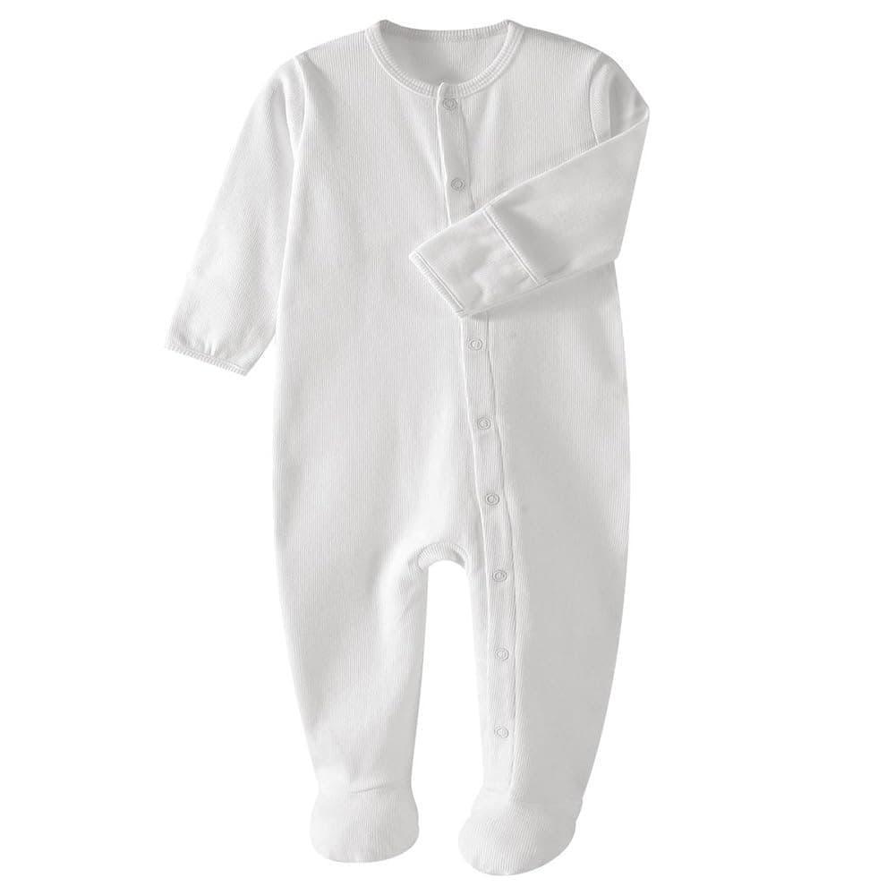 Tiny Toes - 100% Cotton Essential Baby Sleepsuit - White_0-3M