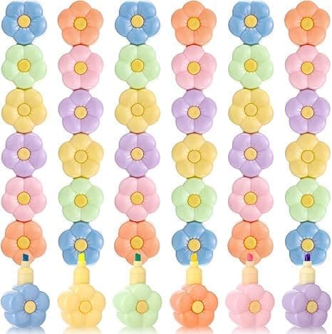 Tazweeq 6 Pack (36 Pcs) Cute Flower Highlighters, Bulk Mini Multicolor Marking Pens, Portable Office School Supplies, Suitable for Scrapbooking, Note Journaling, Back to School Gift