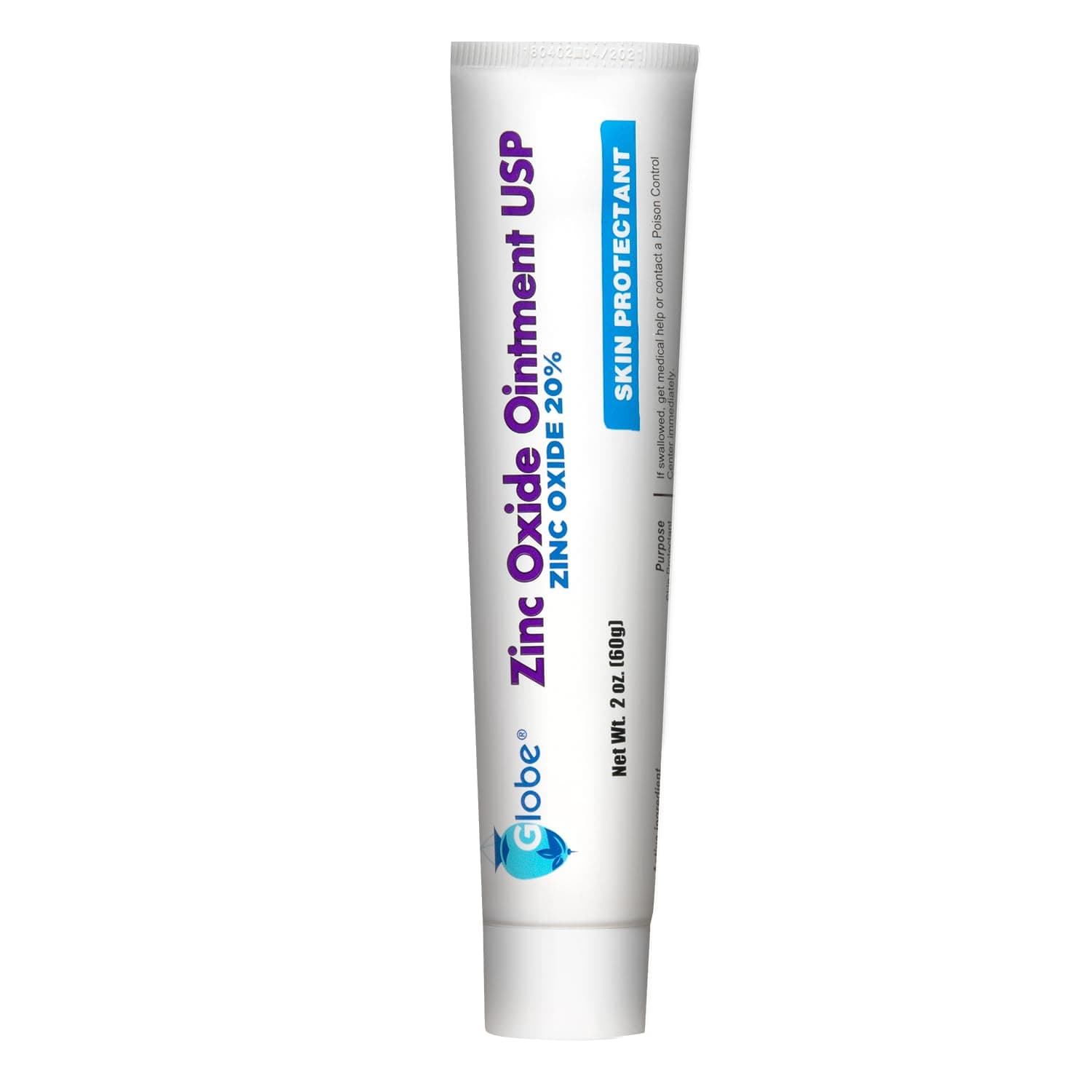 GLOBE Zinc Oxide Ointment 20%, 2 Ounce Tube, Advanced Skin Protection, for Diaper Rash, Relief from Poison Ivy, Sumac & Oak, Protects from Wetness, Protects Chafed Skin