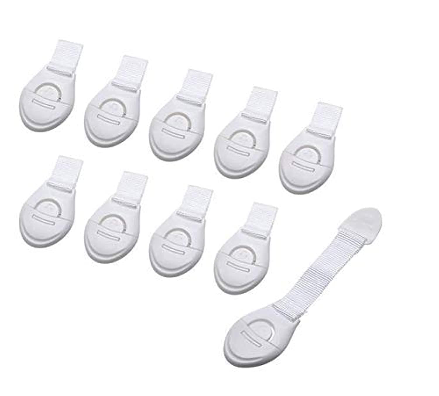 10pcs Drawer Door Cabinet Cupboard Toilet Safety Locks Baby Kids Safety Care Plastic Locks Straps Infant Baby Protection, White