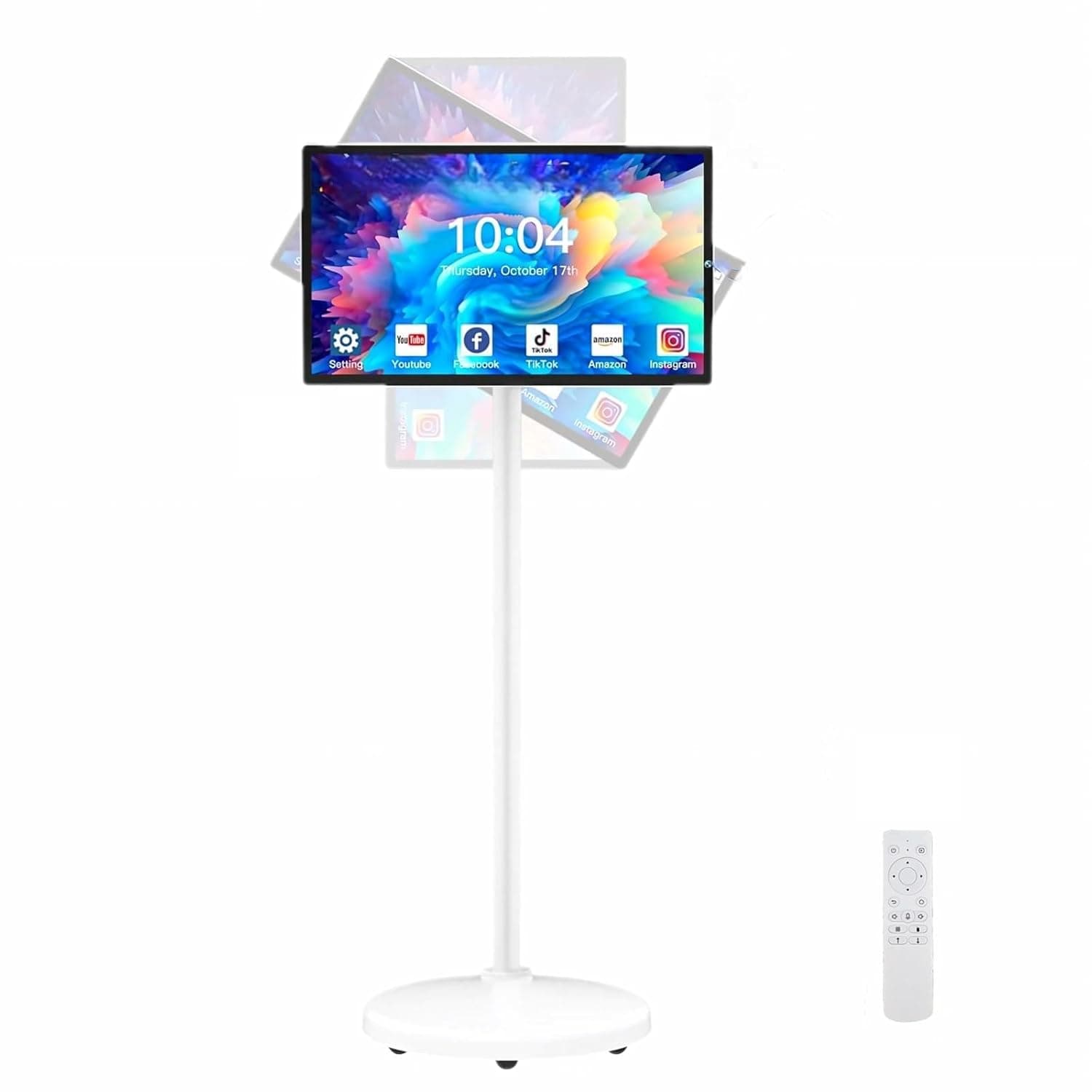 24 Inch Rolling Smart TV with 1080P Touch Screen | Android 13 OS | MTK 8-core CPU | 6G+128G Storage | Built-in 13MP Camera | Remote Voice Control | Full Rotation Portable TV on Wheels