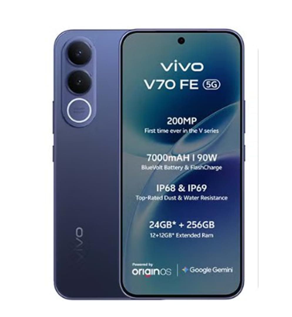V70 FE 5G AI ثنائي الشريحة تيتانيوم ازرق 12GB 256GB مع هدايا حصرية: شاحن 90W وضمان 24 شهر النسخة الشرق أوسطية