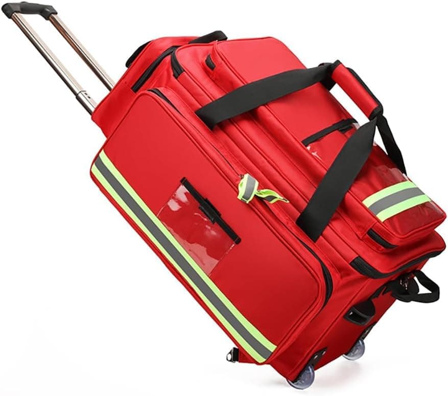 Rolling First Aid Kit Bag with Detachable Trolley - Emergency Medical Supplies Organizer for Hiking, Camping, and Travel(Red)