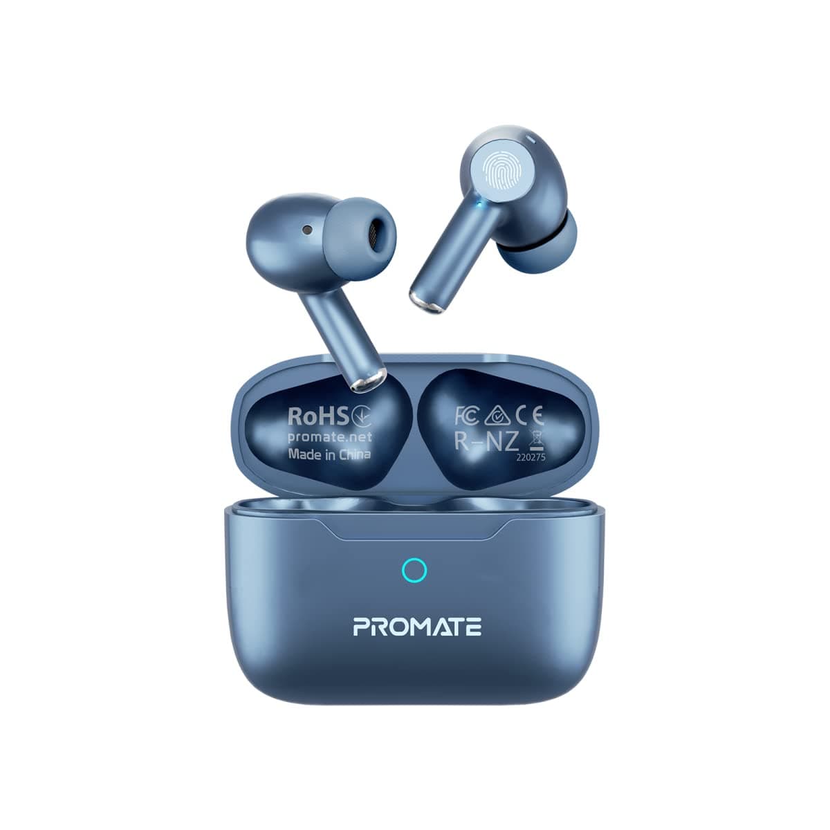 Promate Bluetooth Earbuds, Wireless Active Noise Cancelling Headphones with IntelliTouch Control, 25H Long Playtime, Portable Charging Case and Built-In Mic, ProPods.Blue