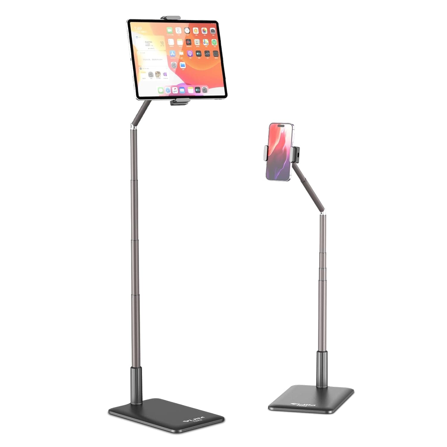 VIJIM Tablet Floor Stand Holder, Phone Stand for Recording, Adjustable Cell Phone & Tablet Stand for Floor, Compatible with iPad Pro, iPad Air, iPad Mini, Galaxy Tab, iPhone & 4.6-12.9 Inch Devices