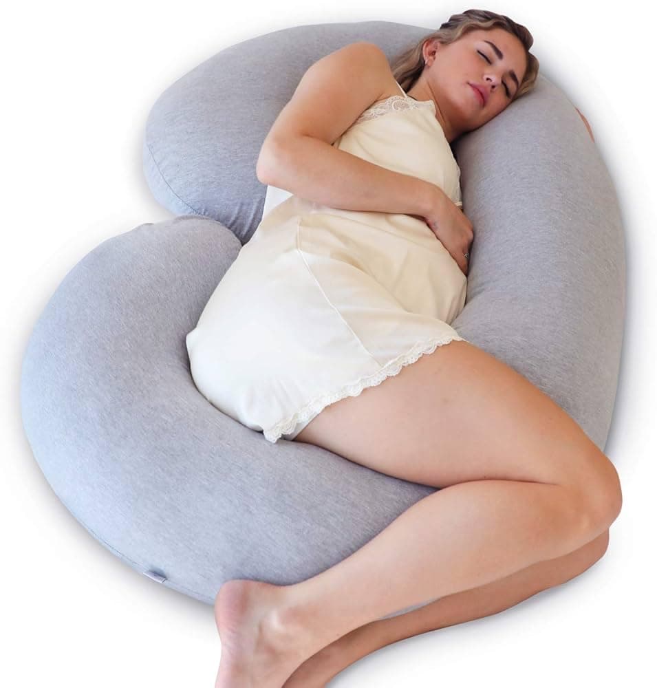 Pregnancy Pillows C-Shape Full Body Pillow And Maternity Support For Back, Hips, Legs, Belly, A Must Have For Pregnant Women, Grey Jersey Cover