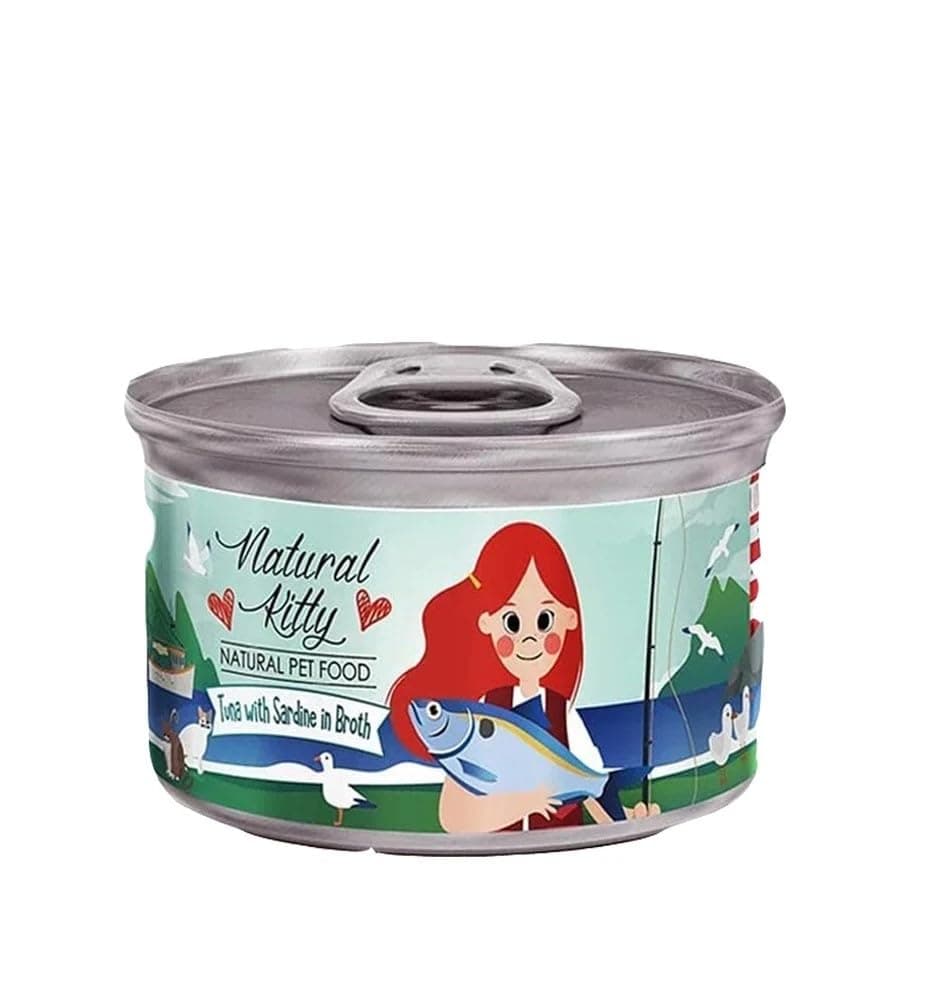 Natural Kitty Cans for Cats Tuna with Sardine in Broth, 80 g