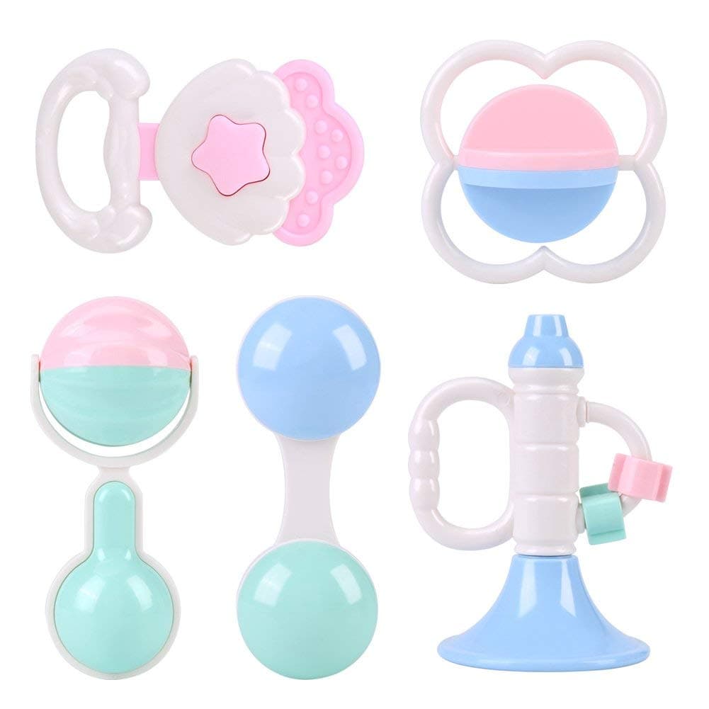 5Pcs Baby Rattles Toy Infant Hand Rattle Set Shaking Bell Set 0-12 Months Candy Colors Musical Toys Newborn Gifts