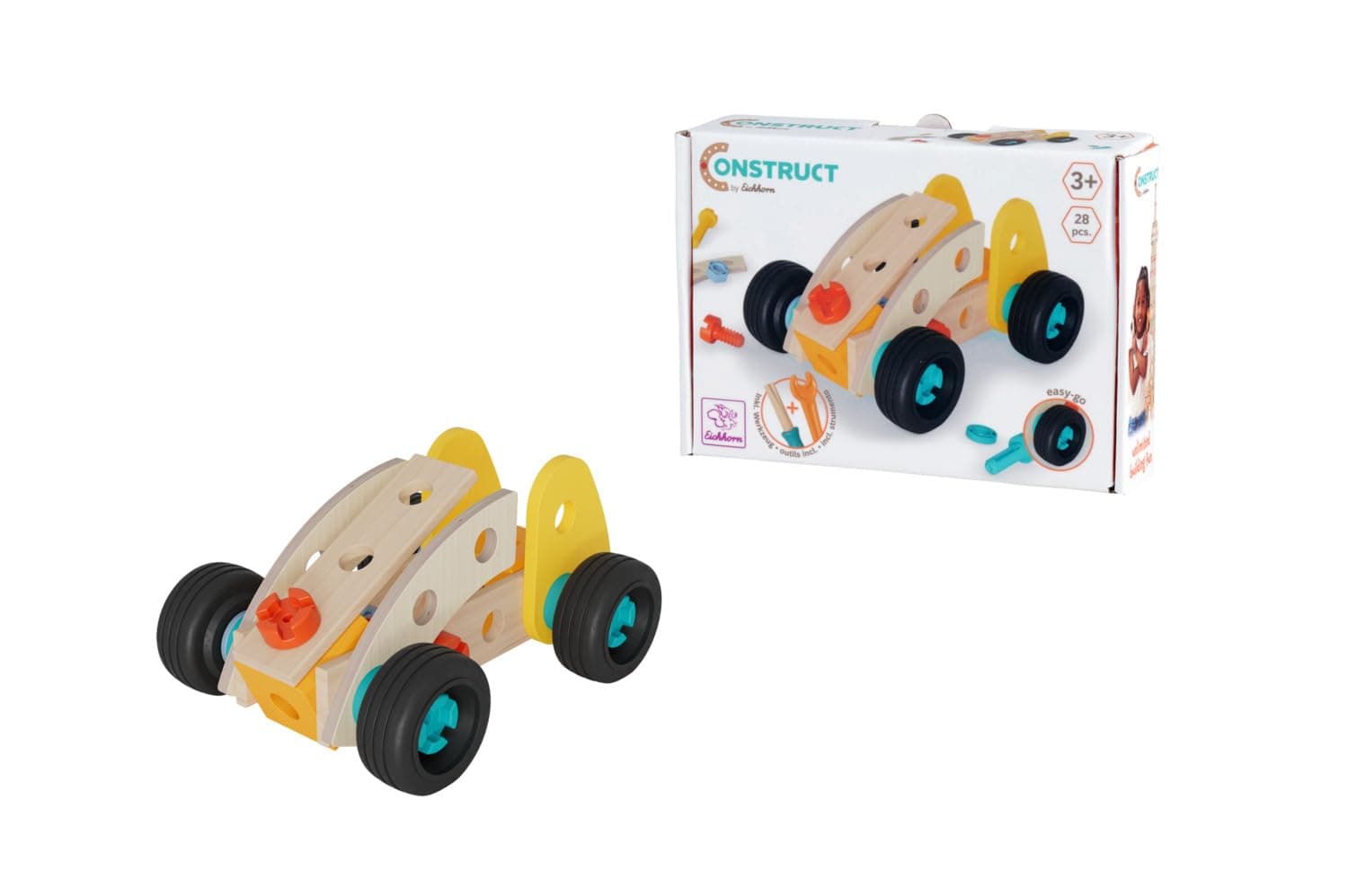 Eichhorn Construct Mini Racing Car - 28-Piece Construction Toy with Movable Wheels to Promote Fine Motor Skills, Concentration and Technology Understanding, FSC Certified Wood, from 3 Years
