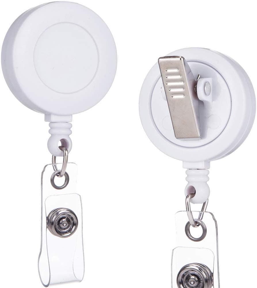 QREEL White Badge Reel, ID Badge Holder Retractable Clip, 2 Pack