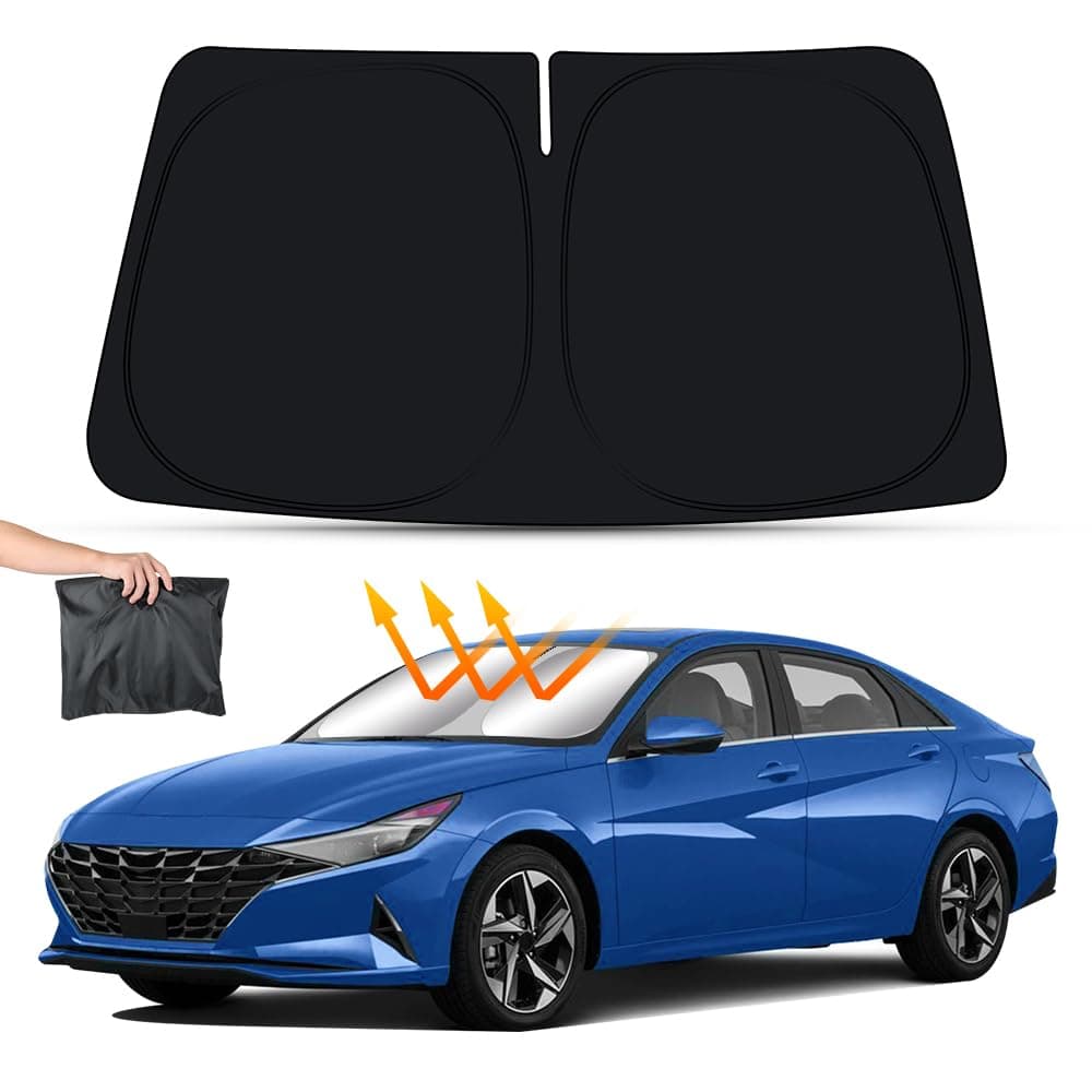 Car Sun Shade for Hyundai Elantra 2021 2022 2023 2024 and Elantra Hybrid 21-24 Auto Interior Accessories Windshield Sunshade Foldable Insulation Reflective Protector Window Curtains Cover Visor