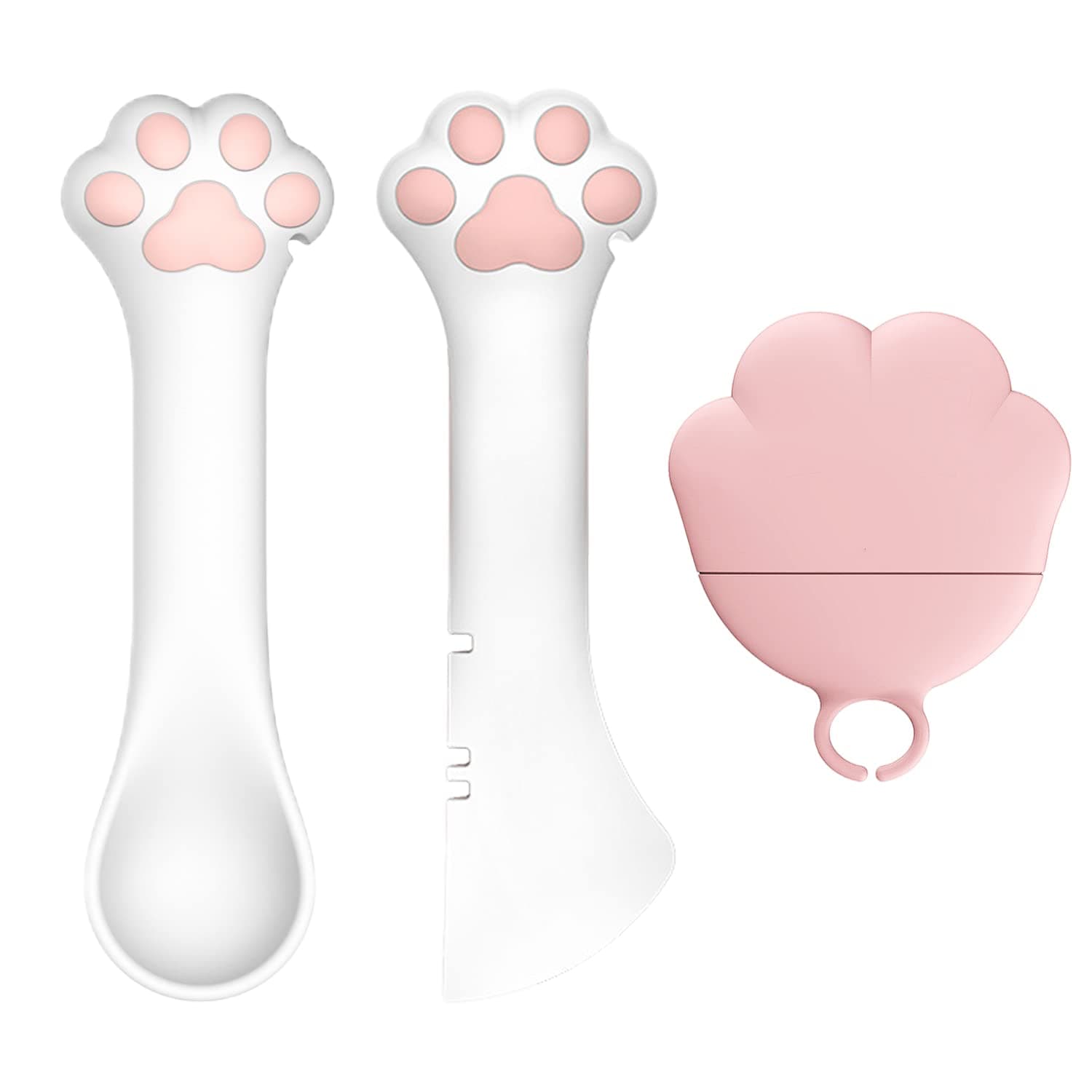 Bukela 3 Pcs Pet Food Can Supplies Set, Include 1 Pieces of Silicone Covers Lids + Multifunctional Silicone Opener + Spoon for Pets Dogs Cats Feeding (Pink)