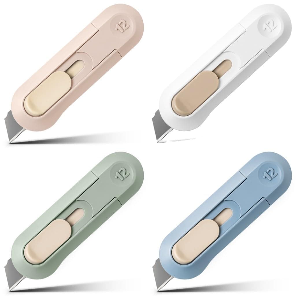 Bukela 4 Pack Portable Retractable Box Cutter, Compact Package Opener, Multi-Purpose Daily Office Supplies for Home School Craft Package Opening
