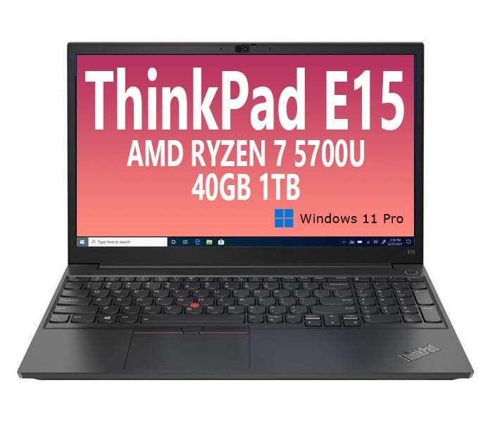 OEM Lenovo ThinkPad E15 Gen 3 15.6" FHD IPS, AMD Ryzen 7 5700U Octa Core (Beats Intel i7-1255U), 40GB RAM, 1TB NVMe, WiFi 6, Bluetooth, RJ-45, W10P, Business Laptop (Renewed)