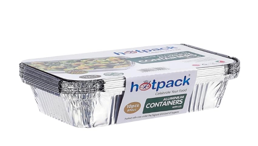 Hotpack Aluminium Containers with Lid 800cc, 10 Pieces, Silver