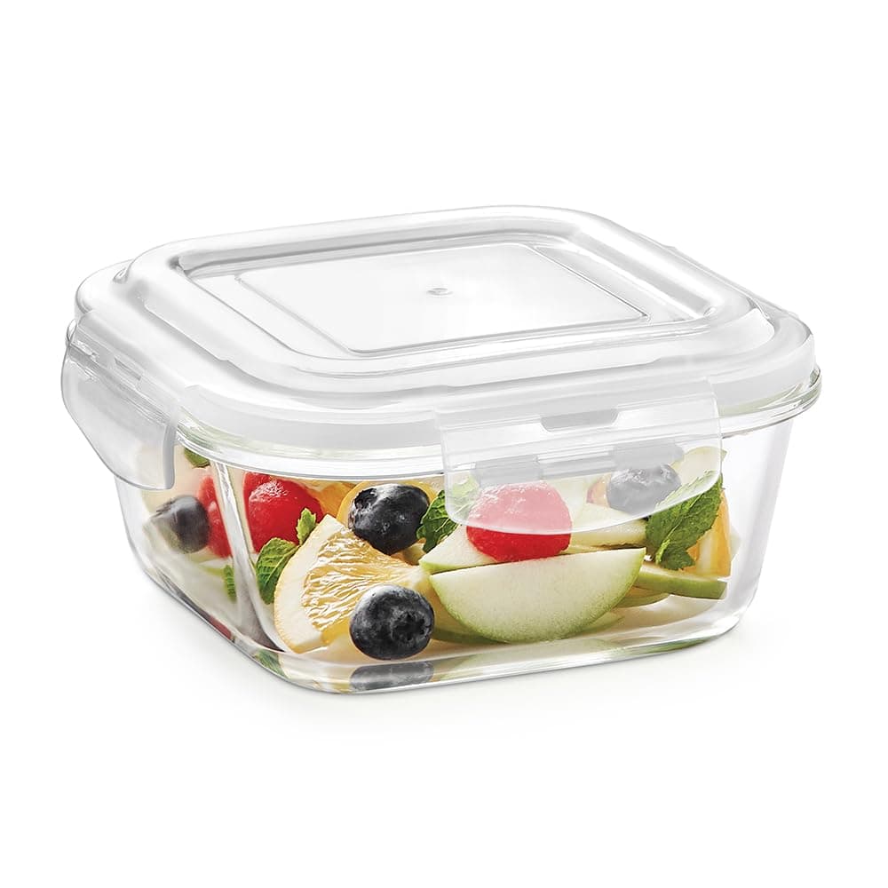 Borosil Multipurpose Klip n Store Square Glass Container 800ml | Oven, Microwave & Freezer Safe