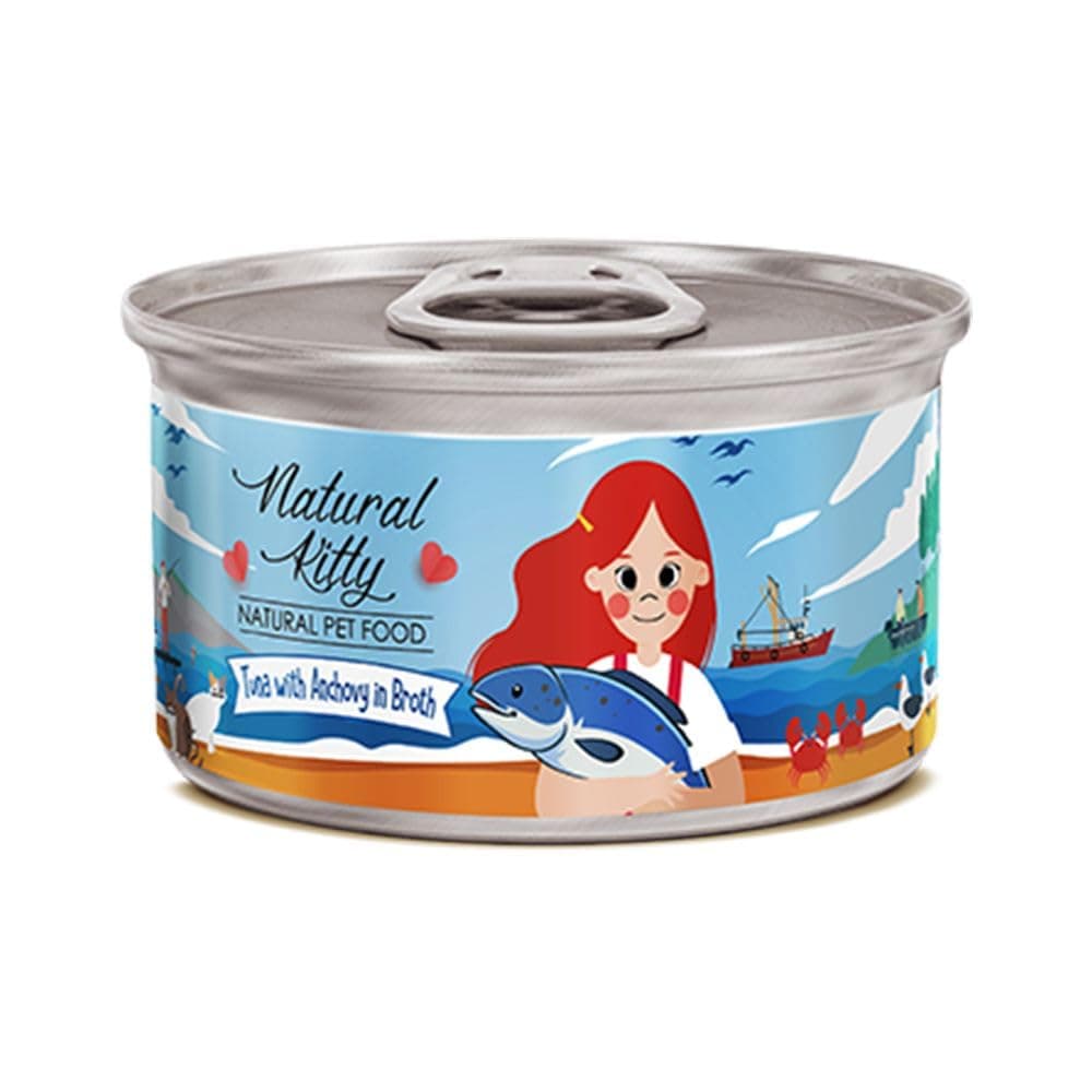 Natural Kitty Cans for Cats Tuna with Anchovy in Broth, 80 g