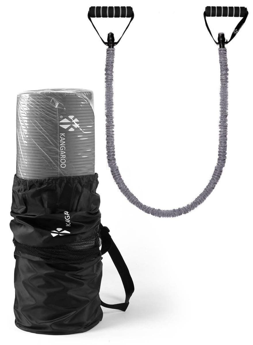 KANGAROO Exercise Mat 15mm with Single Resistance Rope Unisex Adult - (23x23x63cm) Anthracite