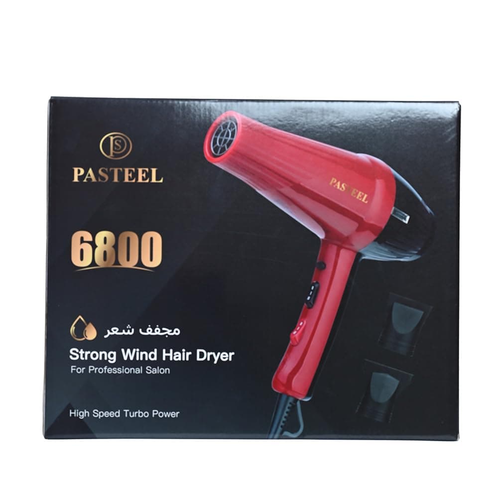 Pastel Professional Hair Dryer 6800, 2400W, 2 Speeds and 3 Temperature, Red 2 Years Warranty