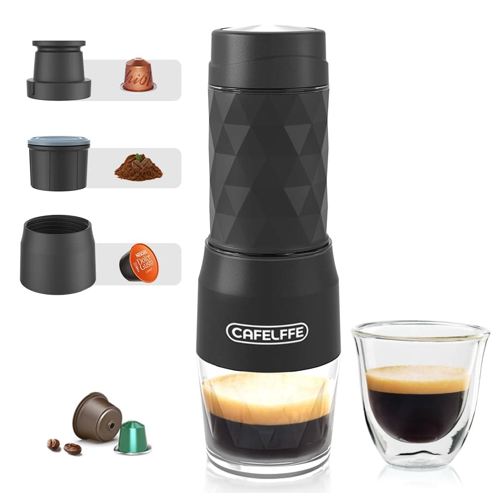 Portable Coffee Maker, Upgrade Version of DG Capsule Coffee Machine, 18Bar Espresso Machine, Mini Manually Operated Travel Coffee Machine. Perfect for Camping、Business、Hiking and Office (Black)