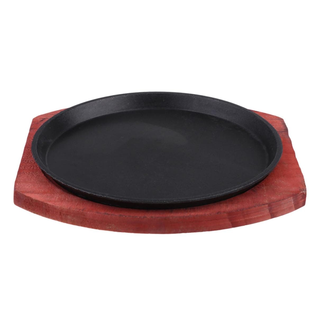 PRETYZOOM Cast Iron Sizzling Fajita Pan Set With Wooden Steak Plate Round Griddle For Home Cooking Even Heat Distribution Non-stick Bbq Grill Plate For Family Meals And Restaurant Use
